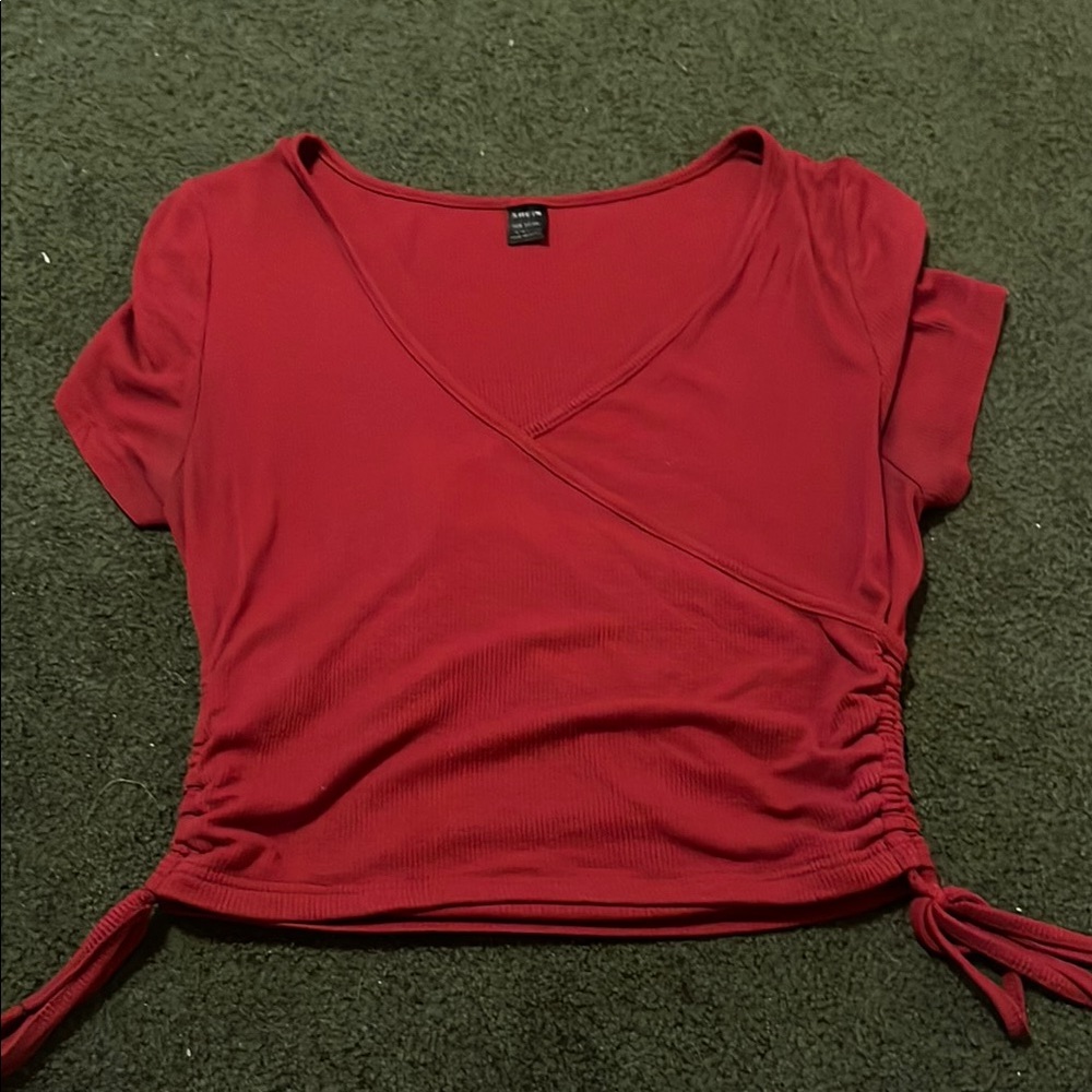 Elegant Red Wrap Top